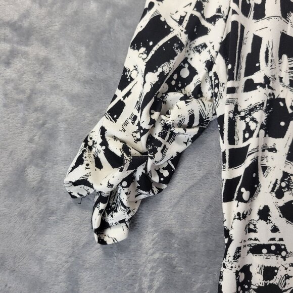 Style and Co Womens Petite XL Abstract Print Roll Tab Sleeve Blouse Black White - Picture 3 of 8
